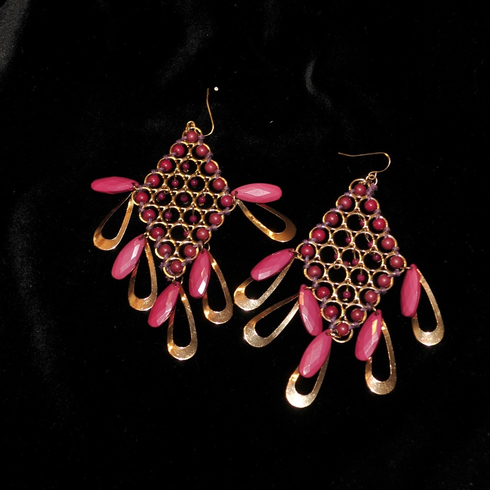 Drop Earrings Gold and Pink 8032